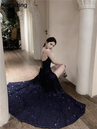 Elegant V-neck Sequin Graduation Dresses Women's Sexy Backless Split Bandage Runway Robe Summer Luxury Formal Occasion Clothes