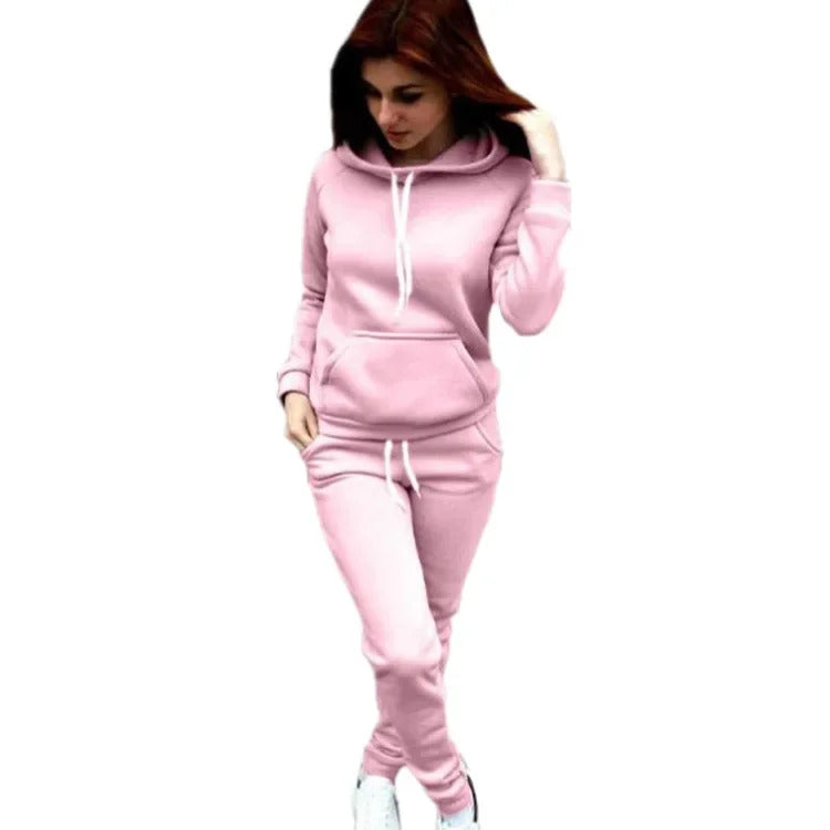 Plus Size 2024 Autumn/winter New Women's Sweatshirt Cap Sportsuit Fleece Lining European American Style Casual Clothing Sets