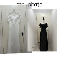 Sweet Bow Off The Shoulder Wedding Dresses Satin Black Evening Dress Elegant Floor-length A Line Simple Bridal Dress Customized