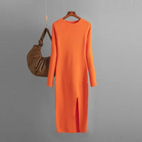 HLBCBG Elegant Winter Long Sleeve Pullover Midi Dress Thick Warm  bodycon Party Dresses O Neck Long Knit Women Sweater Dress