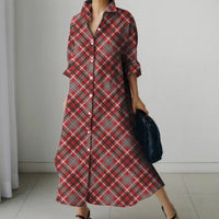 Plaid 3D Printed Shirt Long Dress Spring Summer Casual Long Dress Elegant Retro Collar Buttoned Shirt Dress Beach Cover-ups