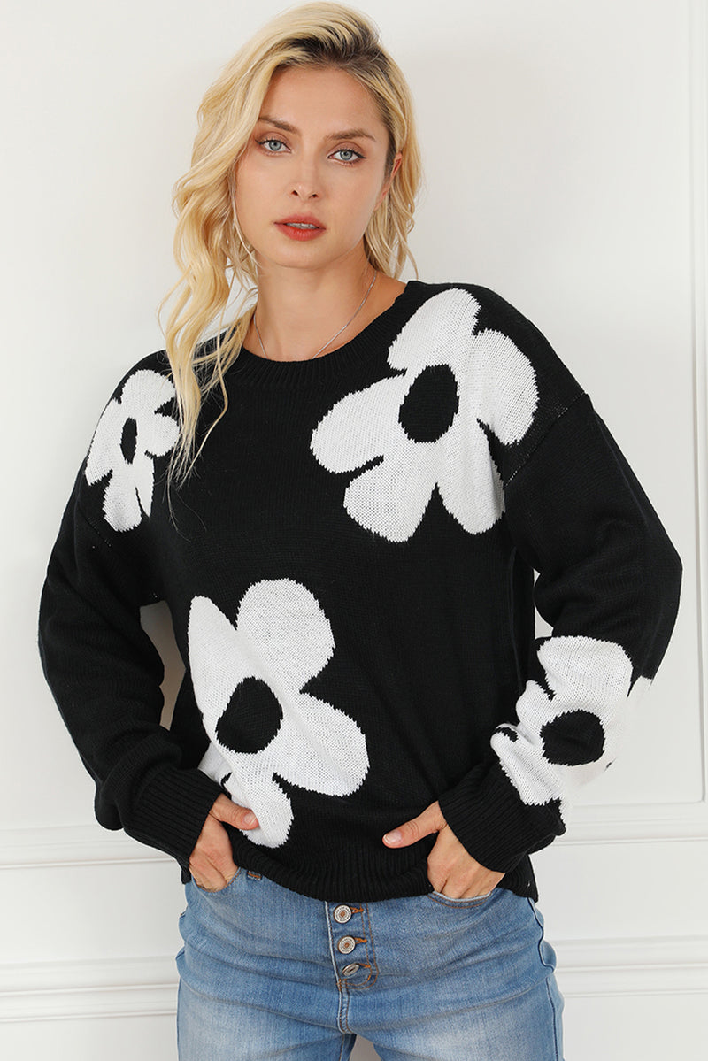 Big Flower Pattern Knit Sweater