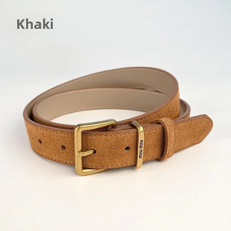 Luxury New Double Genuine Leather Belt for Women Cowhide Suede Belts with Trendy Square Alloy Buckle Ideal for Dresses and Jeans