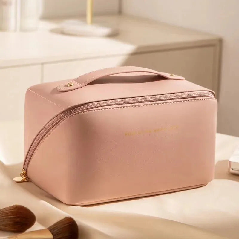 Women's PU leather pillow waterproof portable travel makeup bag, handheld makeup bag for women to carry