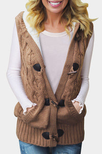 Khaki Cable Knit Hooded Sweater Vest