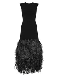 2024 Fashion Splicing Tassels Hem Knitted Dress For Women Chic O-neck Sleeveless Backless Slim Fit Robe New Ladies Party Vestido