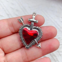 10pcs Mixed Silver Plated Enamel New Gothic Style Sacred Heart Alloy Pendant DIY Charms Earrings Necklace Jewelry Crafts Making