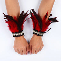 Gothic Rooster Feather Wrist Cuffs Natural Dyed Feather Arm Warmers Halloween Cosplay Party Rave Stage Performance Accessories