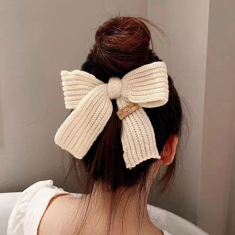 Autumn and Winter Gentle Knitted Wool Bow Hair Rope Girl's Sweet and Versatile Large Hair Ring Head Rope Hair Rubber Band