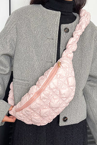 Pink Nylon Leisure Style Puffy Crossbody Bag