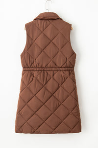 Coffee Longline Quilted Stand Collar Puffer Vest