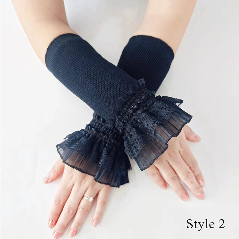 Women Lace Ruffles Cuff Elbow Sleeve Spring Autumn Detachable Fake Sleeve Arm Covers Solid Color Arm Cover Sweater Decorative