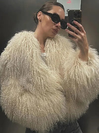 Women Fashion Solid Faux Fur Coats Autumn Elegant Warm Loose Long Sleeve Flurry Cardigan Winter Female  Thick Commute Streetwear