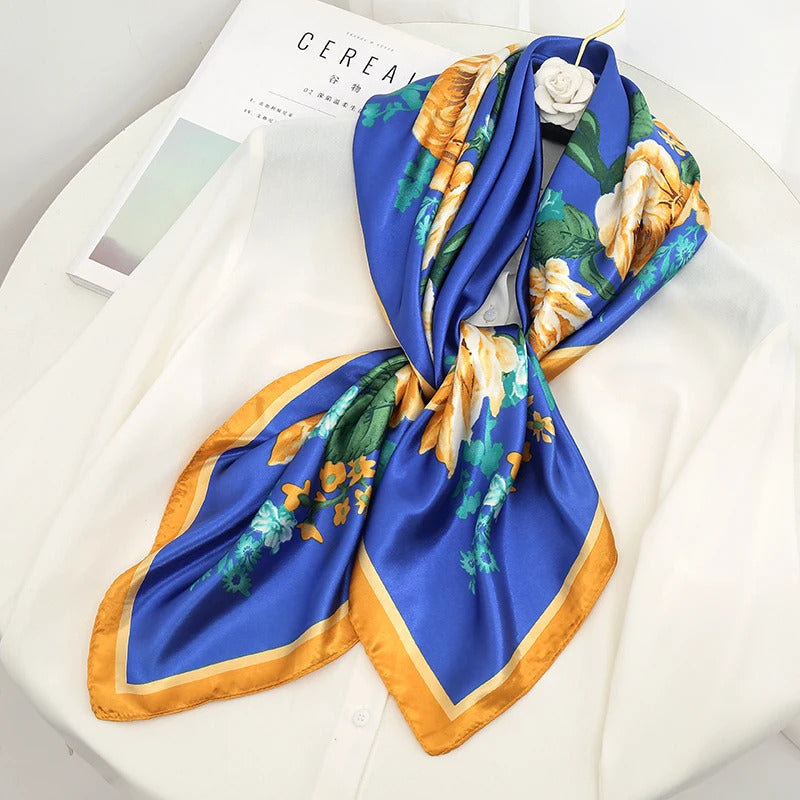 Luxury Brand Silk Satin Square Scarf Women Hijab Bandana Muslim Headscarves Shawl Wrap Ladies Headband Neckerchief Foulard 90cm