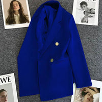 Solid Casual Coat Metal Buckle Small Suit Jacket Women Clothing Summer Double Breasted Office Lady Elegant Blazers Thin Autumn