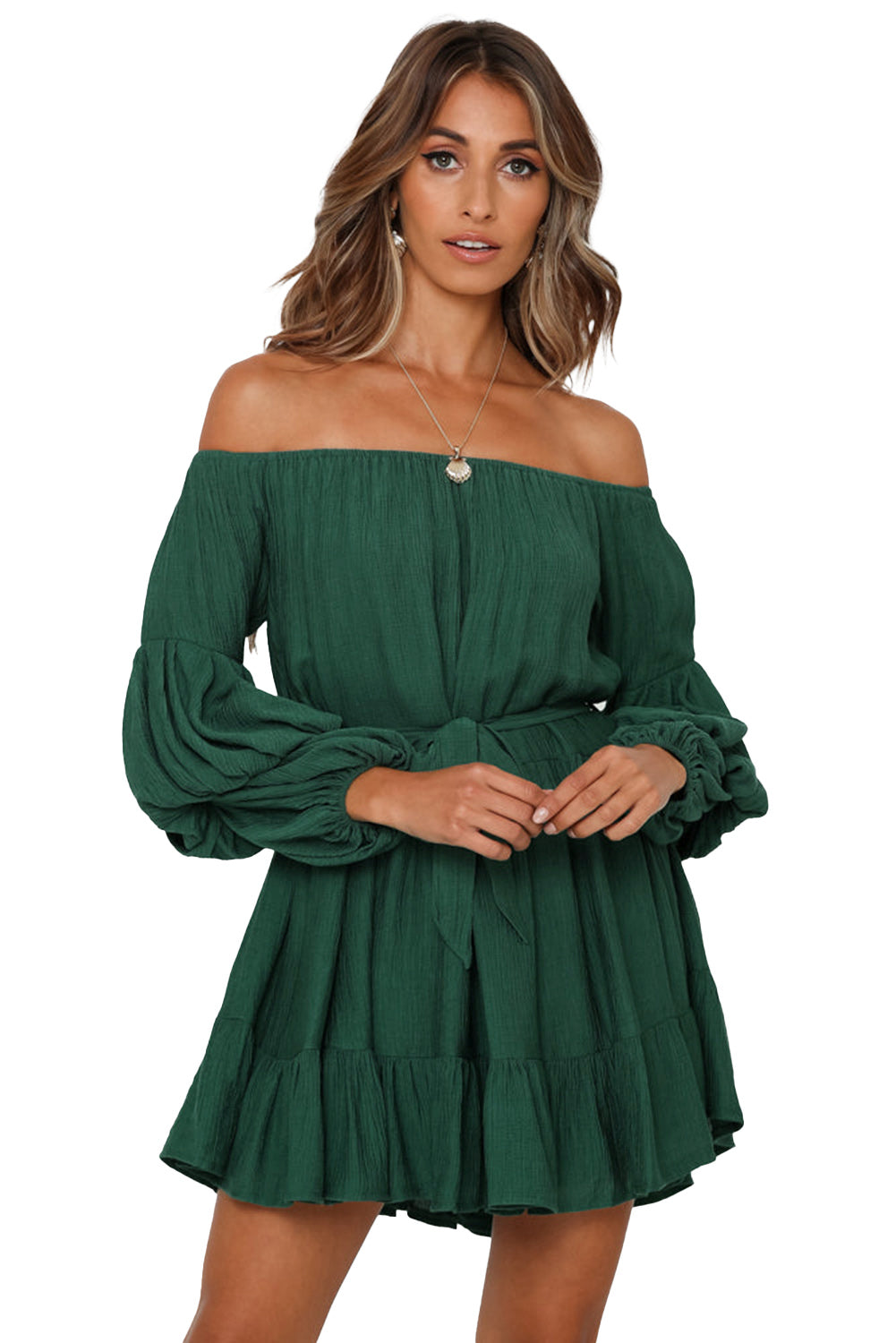 Women's Off-Shoulder Tiered Bubble Sleeve Ruffled Dress