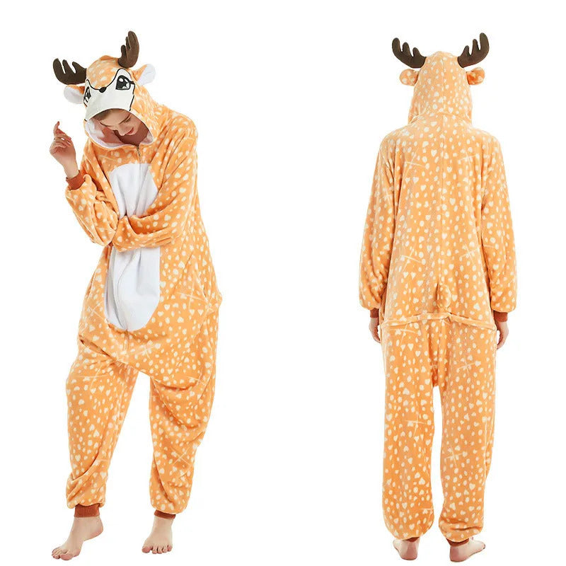 Kigurumi Fox Deer Onesies Cartoon Pajamas For Adults Women Men Animal Pyjamas Homewear Halloween Christmas Cosplay Party Costume