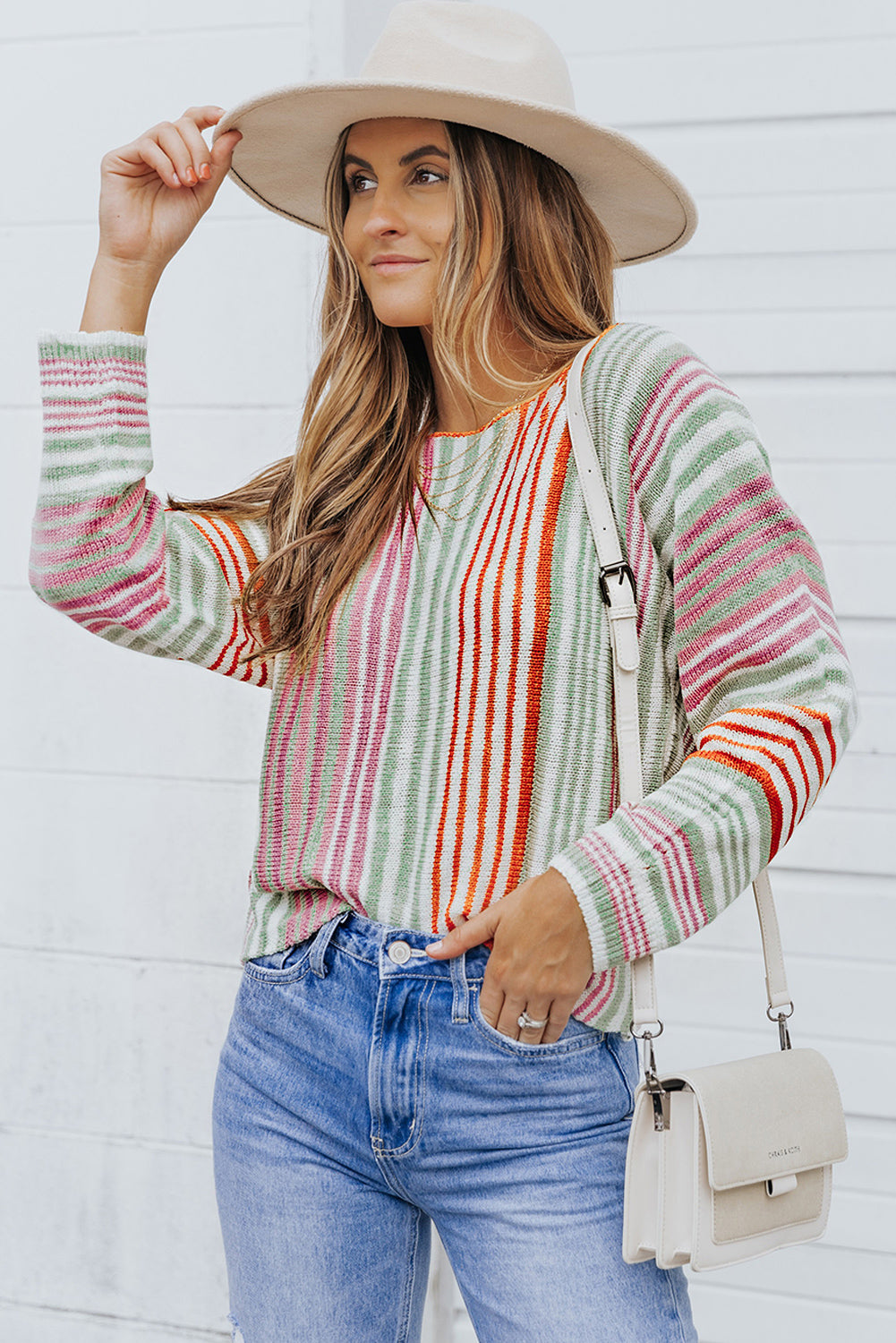 Crewneck Multicolor Stripe Knit Pullover Sweater