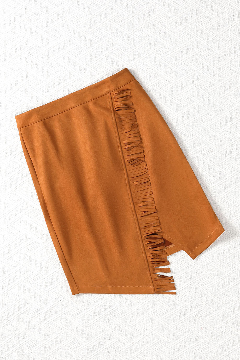 Brown Fringed Wrap Western Midi Skirt