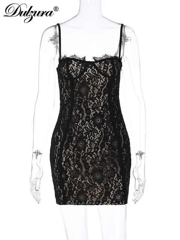 Dulzura 2024 Summer Women Lace Strap Mini Dress Bodycon Sexy Streetwear Party Club Outfits Drop Shipping Clothes Y2K Outfits