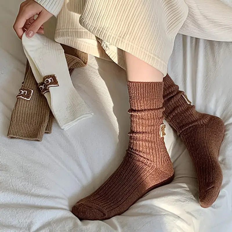 Winter Cozy Thickened Pile Socks Mid Calf Length Casual Cotton Soft Warm Comfortable Footwear Seasonal Hosiery