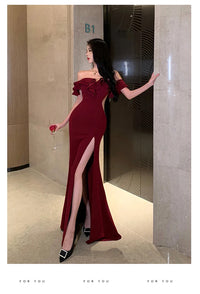 Sexy Bodycon Long Dresses for Women Wedding Evening Party Prom Robe Ruffles Slash Neck High Split Hollow Out Summer New Vestido