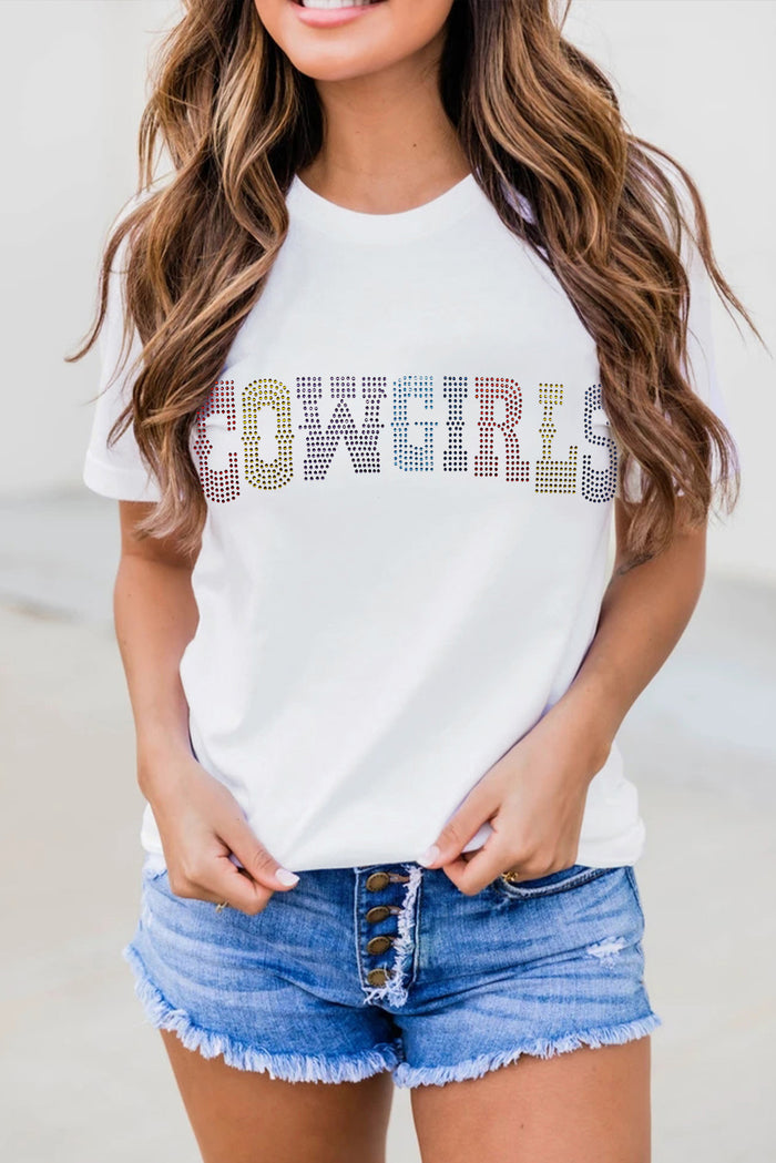 White Rhinestone Cowgirls Graphic Tee