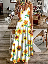 Hawaiian Vacation Travel Sexy V-neck Suspender Flower Dress Fresh Small Floral Street Fashion Sexy Party Dinner Evening Dress