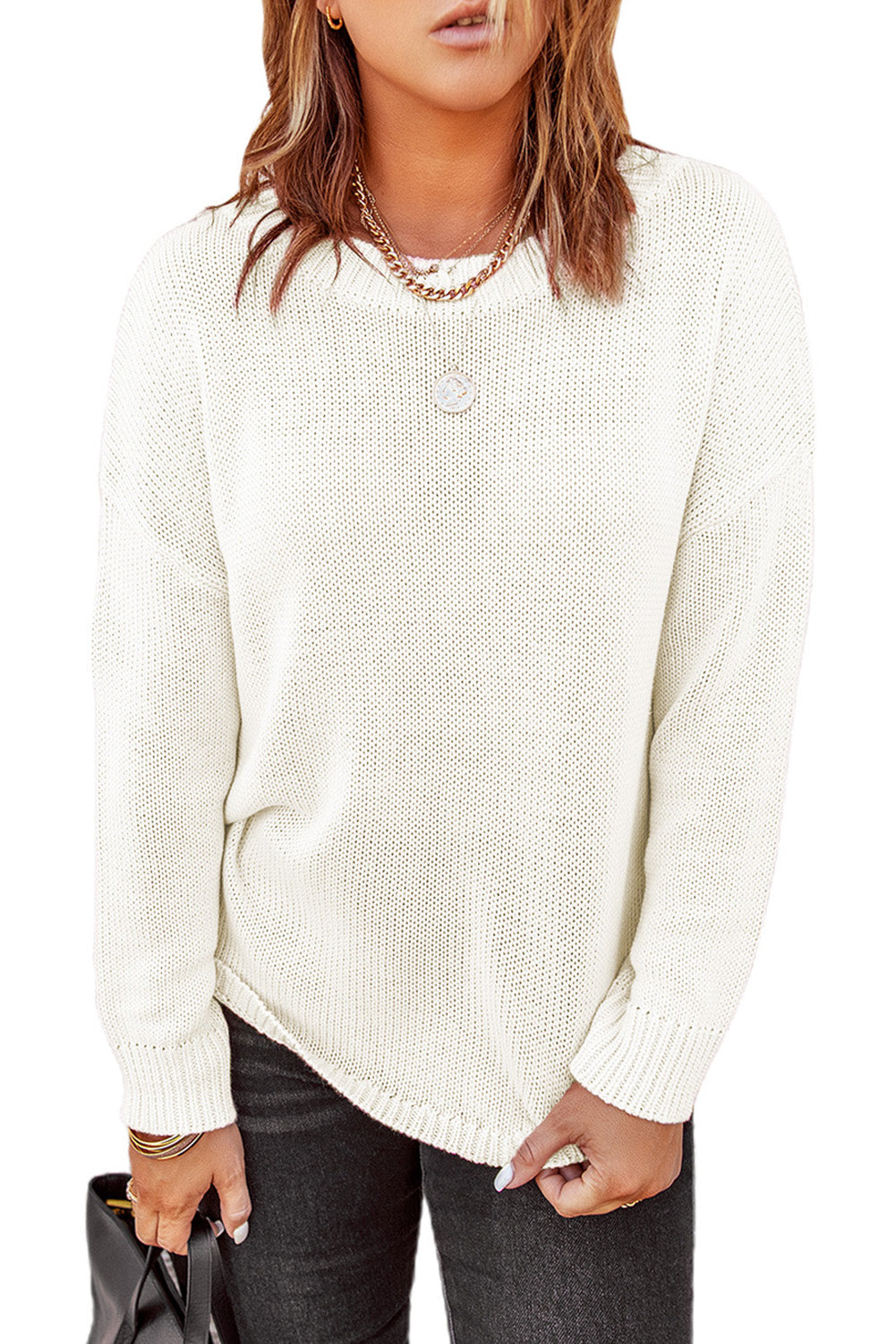 Green Oversize Knitted Drop-shoulder Sleeve Sweater