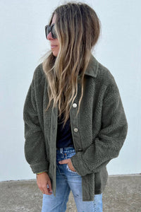 Gray Corduroy Trim Elbow Patch Sherpa Jacket