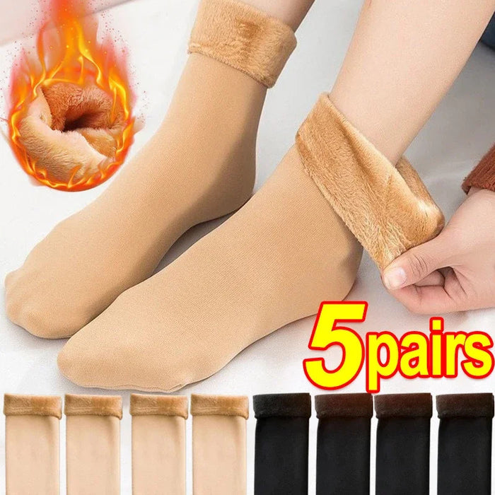 5Pair New Women Winter Thicken Warm Short Socks Thermal Cashmere Wool Socks Nylon Snow Velvet Boots Home Floor Calcetines Mujer