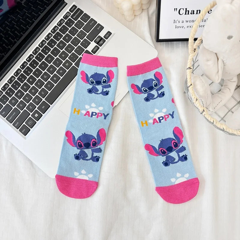 1 Pair New Design Cartoon Long Men Socks Stitch Kawaii Women Socks creative Skateboard socks Fashion knee-high Socks Size 34-42