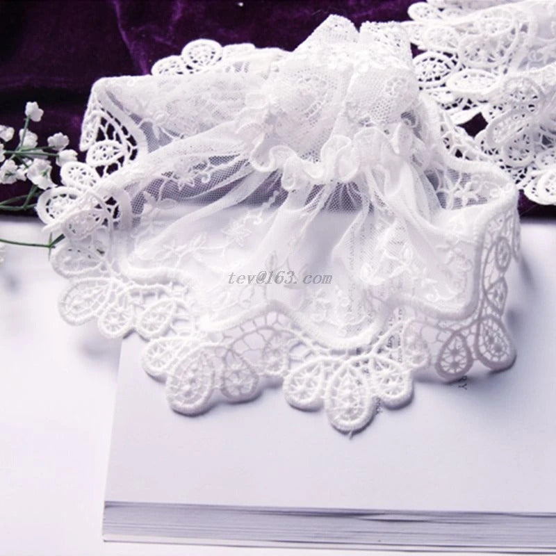 Female Sweater Fake Sleeves Hollow Out Crochet Floral Lace Horn Cuffs Embroidery Flounces Ruffles Elastic Wrist Warmers