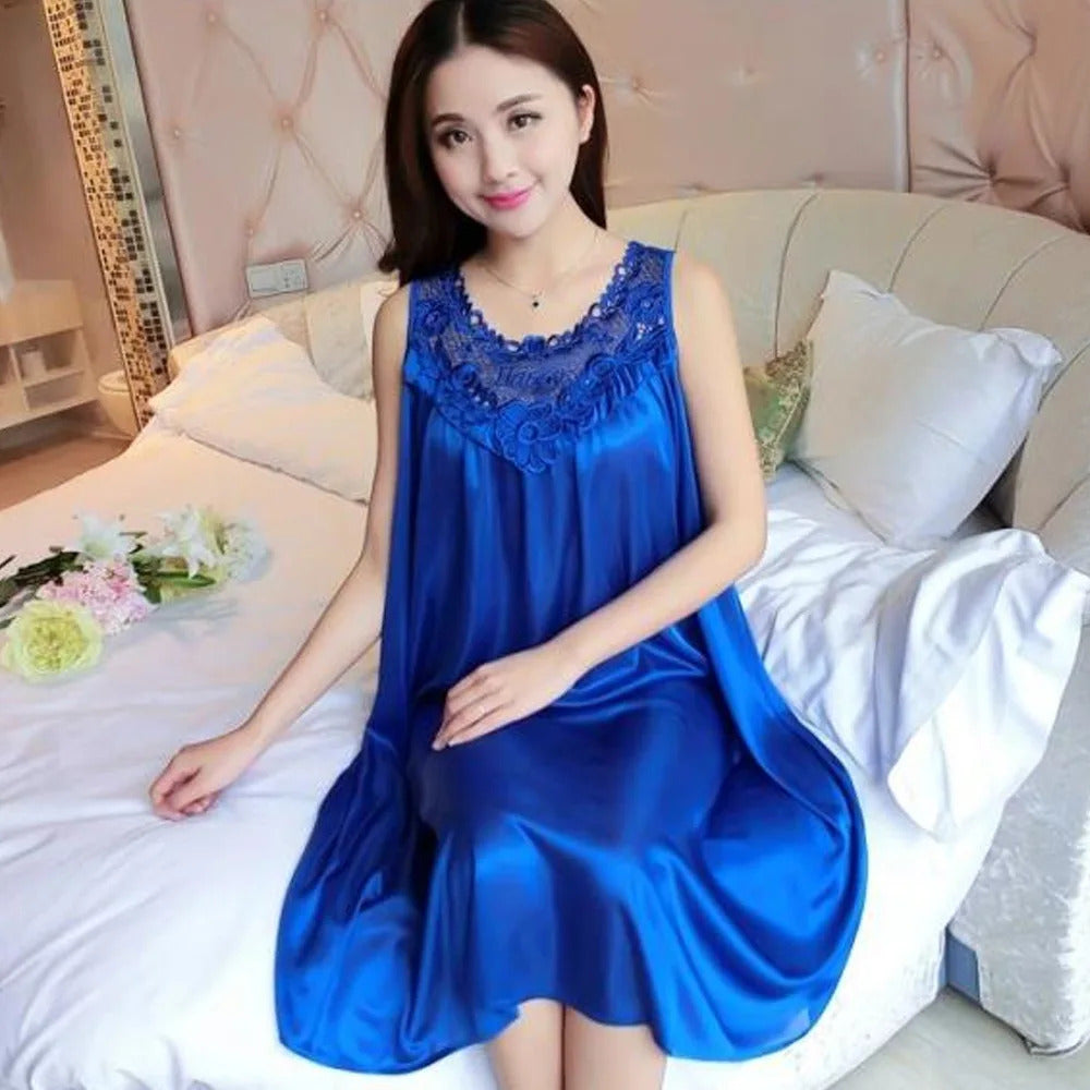 Lace Ice Silk Sleeping Dress Medium Length Sleeveless Tank Top Sexy Sleeping Dress Can Be Worn Externally Home Wear