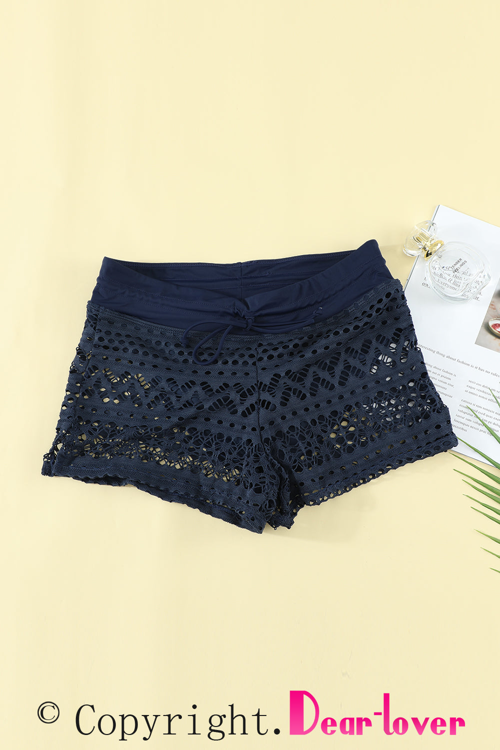 Blue Lace Shorts Attached Swim Bottom