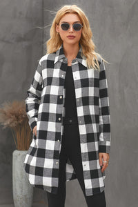 Blue Turn-down Collar Plaid Shirt Jacket