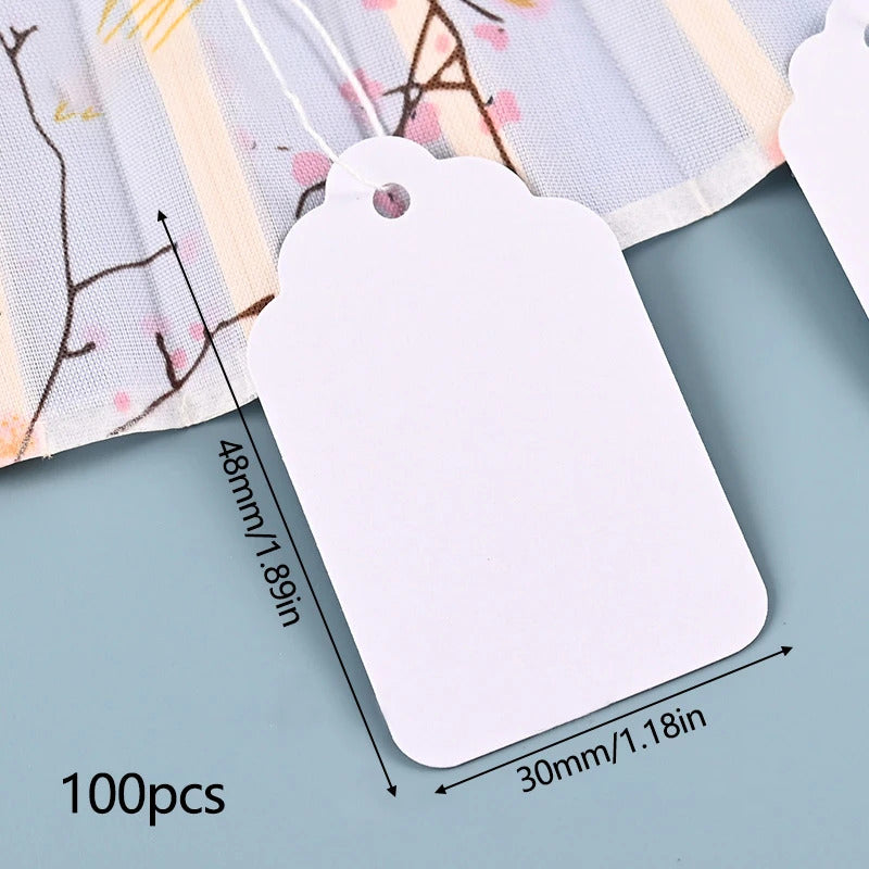 100pcs Price Label Tags String Tie Watch Jewelry Display Merchandise Price Label Paper Cards DIY Rectangular Blank Price Tag