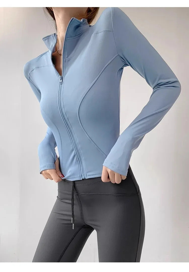 2024 Sun Quick Drying Sports Coat Women's Tight Top Yoga Jacket Long Sleeve Zipper Jacket Running Fitness Women's Jacket S-3XL