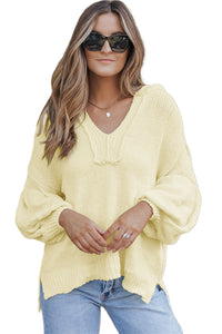 Beige Oversized Balloon Sleeve Hooded Sweater