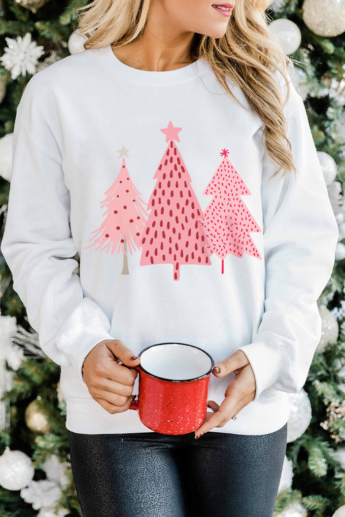 White Christmas Tree Dots Print Pullover Sweatshirt