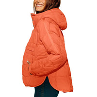 Autumn Winter Solid Color Padded Jacket For Women Fashion Pockets Long Sleeves Hooded Pullovers Japanese And Korean Casual Coats