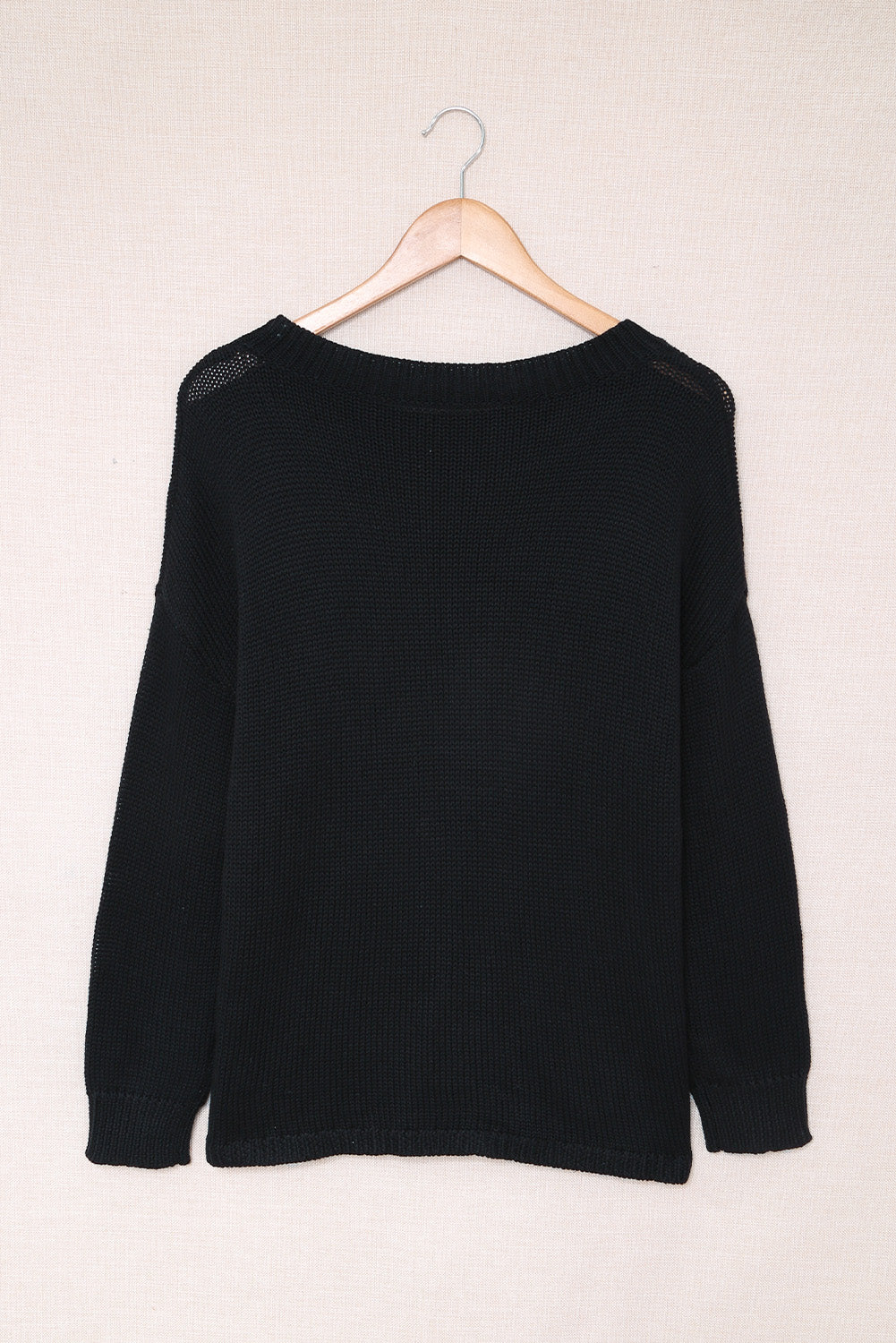 Black Oversize Knitted Drop-shoulder Sleeve Sweater