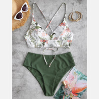 Woman Swimsuits Print Bikini Flower Size Beachwear Sets Two Women Split Swimsuit Plus Piece Swimwears Tankinis Set 신상원피스