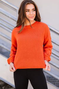 Brown Bubble Sleeve Cropped Knit Sweater