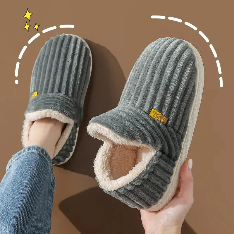 Evshine Women Fur Plush Slippers Men Winter Furry Fashion Warm Ankles Plush Cozy Slides For Home Indoor Soft Sole Cotton Shoes