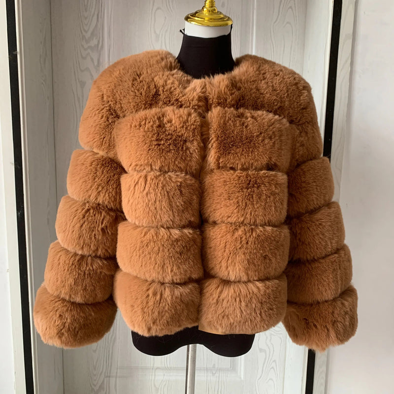 Women's Fashion faux fur coat super hot Autumn Winter women short Faux fox fur fluffy jacket high quality 7xl Ladies furry coats