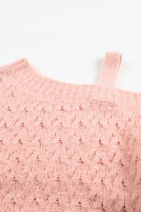 Pink  Asymmetric Cut Out Cold Shoulder Eyelash Sweater