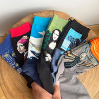 Autumn winter Retro Women Art Van Gogh Mural World Famous Oil Painting Series Men Socks Funny Socks