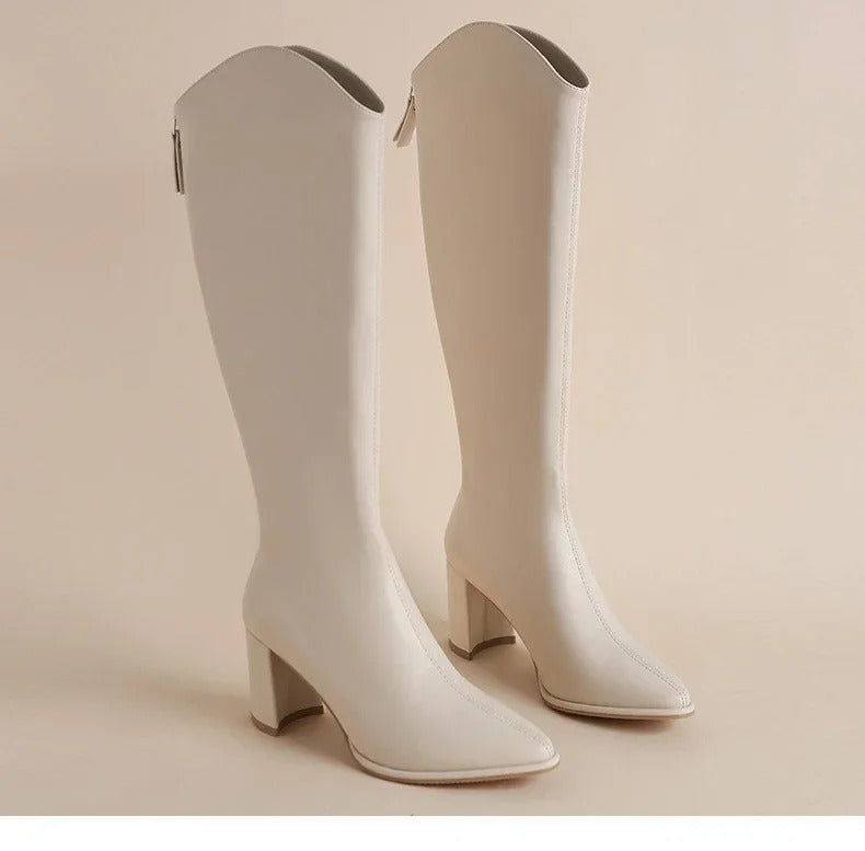 Plus Size 34-43 New Women Boots Zipper Thick High Heels Simple Thick High Heels Autumn Winter Boots Knee High Botas