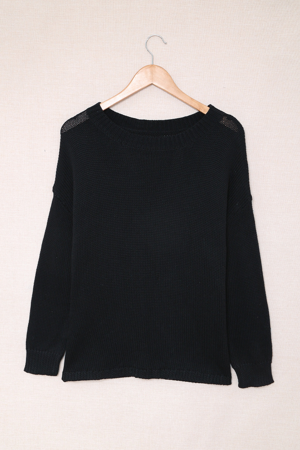 Black Oversize Knitted Drop-shoulder Sleeve Sweater